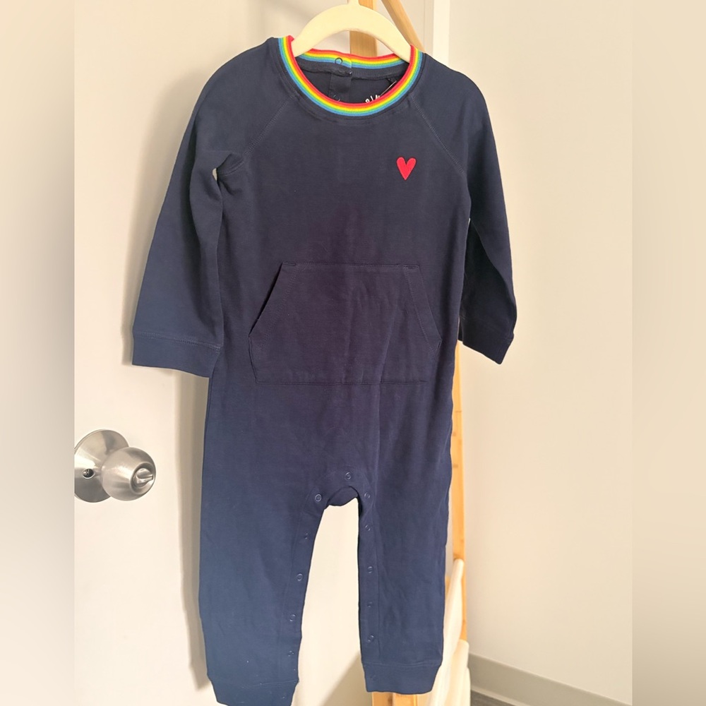 Primary | Navy Blue One Piece with Rainbow Collar & Embroidered Heart